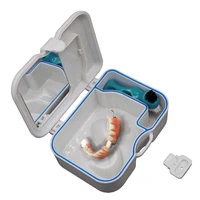 travel outdoor supply denture false teeth storage box case with mirror and clean brush artificial dental appliance