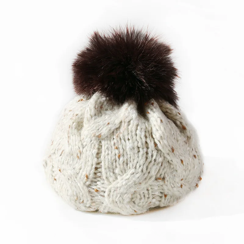 

Tie-dye gradient beanies warm cute woolen hat girl women autumn and winter gradient color big hair ball knitted hat