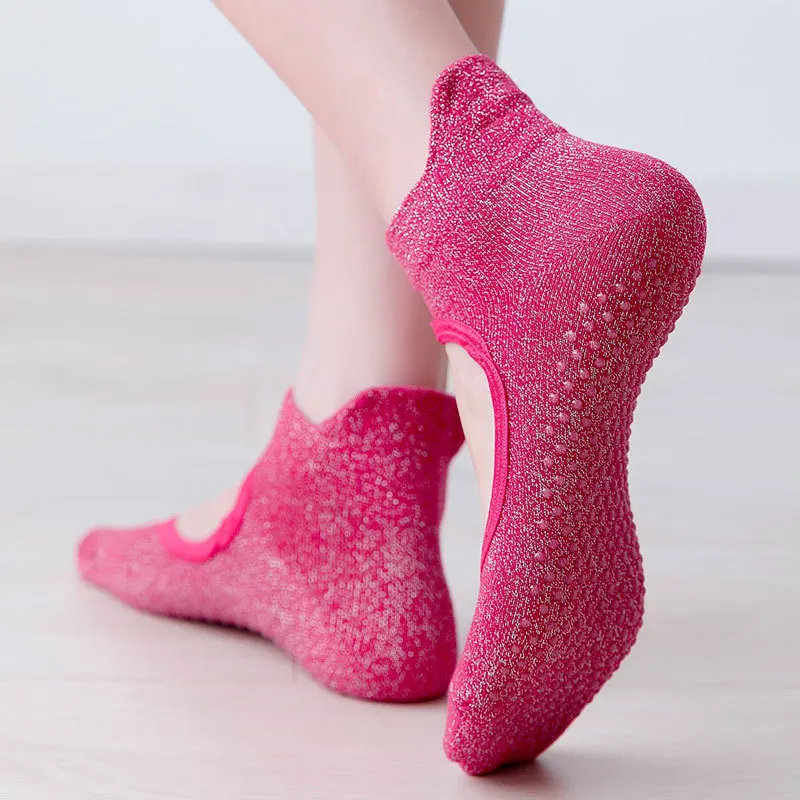 3 пары женские носки для йоги противоскользящие с застежкой на лодыжке в горошек