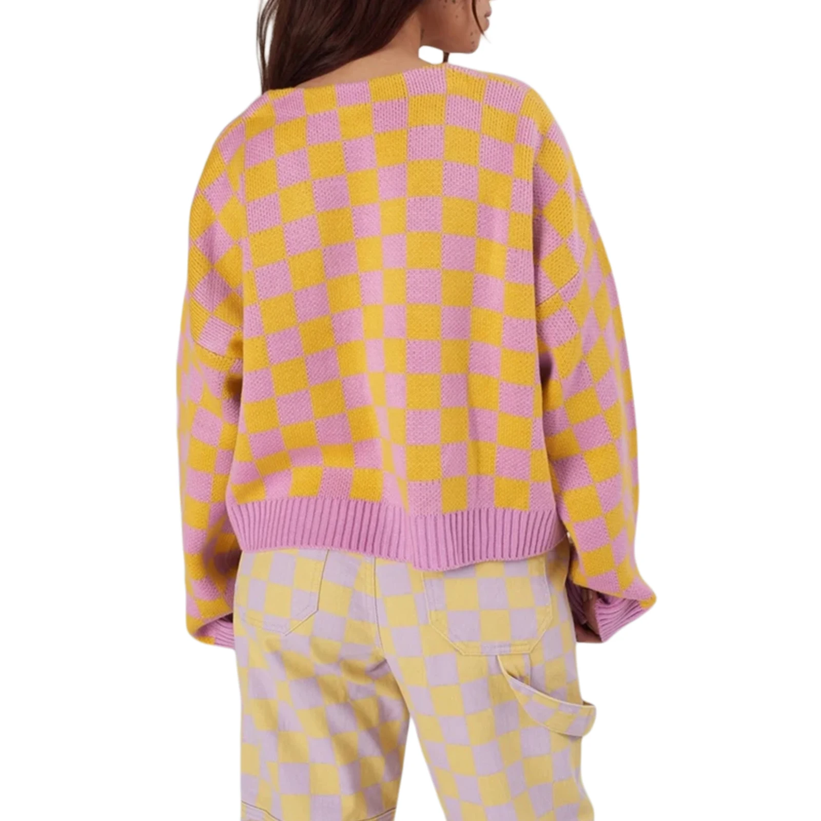 Женский трикотажный кардиган с V-образным вырезом и длинными рукавами |