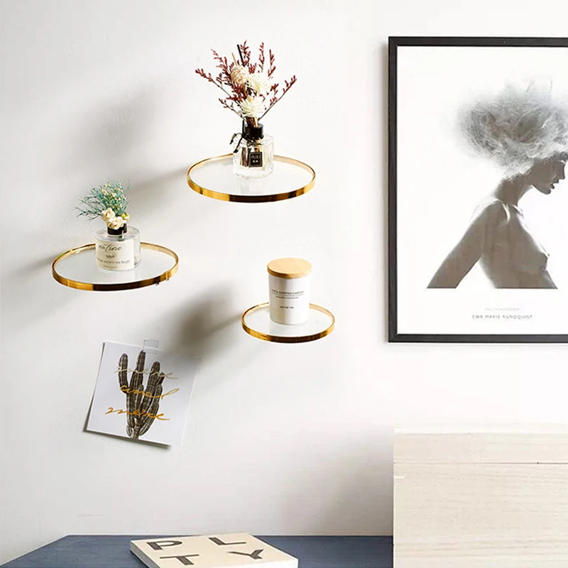 

Beautiful Glass Round Storage Rack On The Wall Bedroom Living Room Home Decor Wall Hanging Shelf Organizer Wall-mounted Storage
