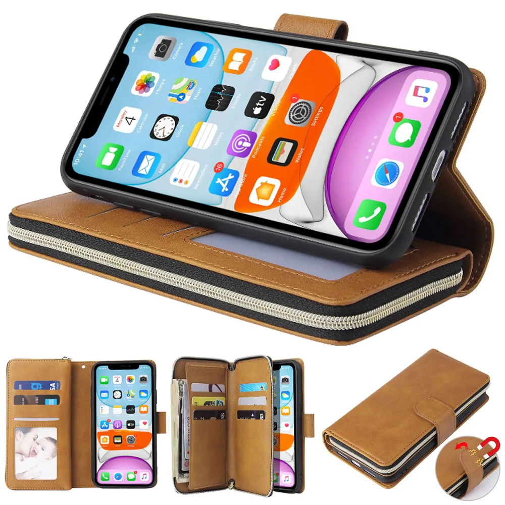 

Luxury Zipper Wallet Leather Case For Umidigi Power 3 Case Cover Flip Magnetic 9 Card Ultra thin Phone Cover