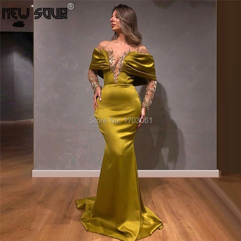 Женское вечернее платье Кафтан с бисером желтое длинное для выпускного вечера в