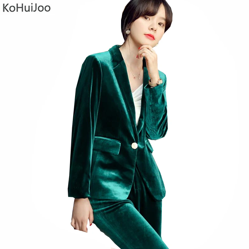 Зеленый синий бархатный блейзер женский элегантный приталенный с одной