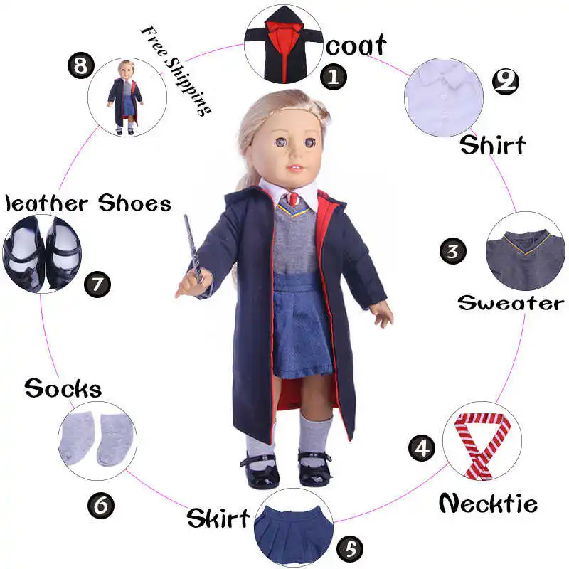 Бесплатная доставка кукольная одежда школа Хогвартс Magic 6 шт. форменная обувь для