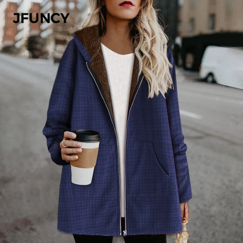 JFUNCY 2020 винтажные клетчатые куртки Женское пальто Толстая теплая верхняя одежда
