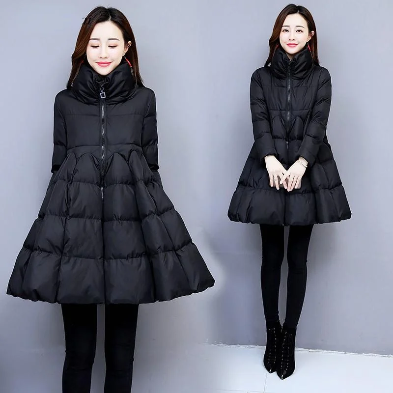 2021 Autumn Women Zipper Cloak Down Cotton Padded Jackets Outerwear Large Size Warm Winter Coats Long Parkas New Jacket Fashion