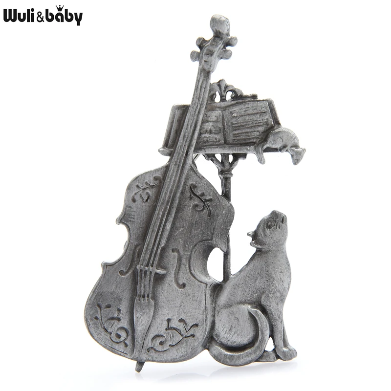 Wuli&ampbaby Винтажный брошь с котом-скрипкой Виолончель для женщин и мужчин, романтическая гитара и животные, повседневная брошь-зажим для подарков на вечеринке.