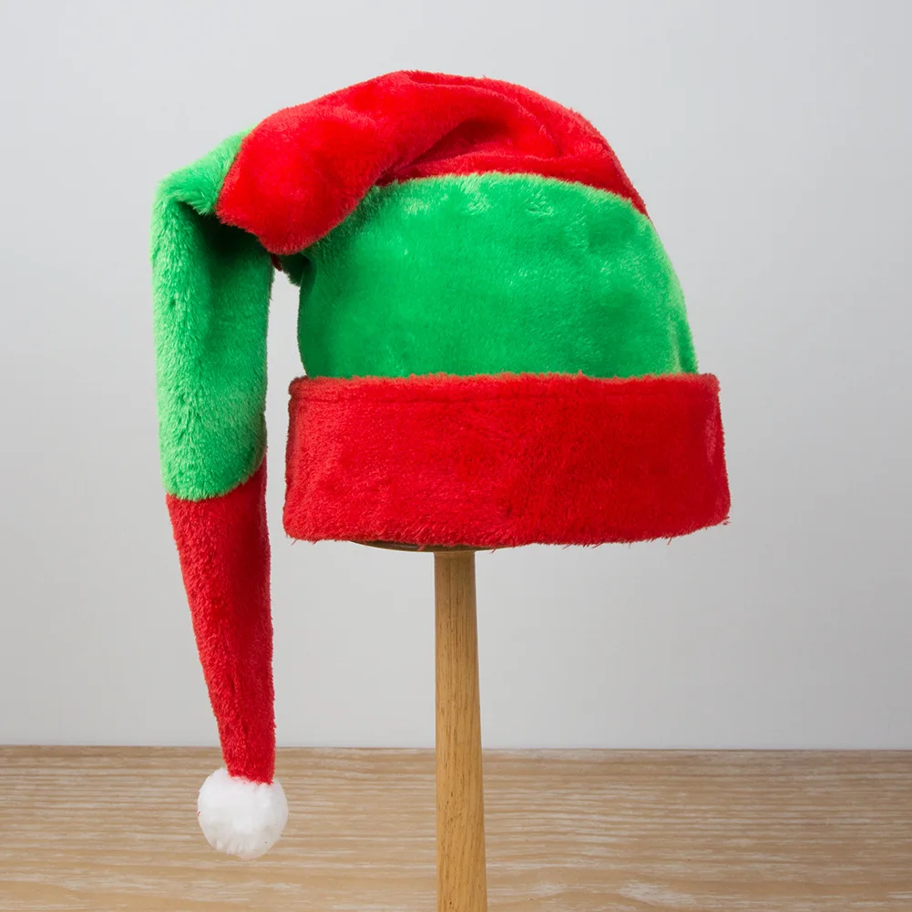 Red Green Striped Plush Christmas Hat Festival Party Decor Elf Hat Clown Cap Christmas Decor