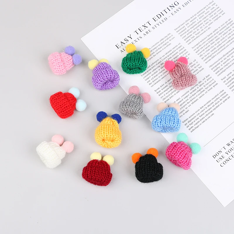 10 шт. вязаные миниатюрные шапки с помпонами аксессуары для волос сделай сам брошь