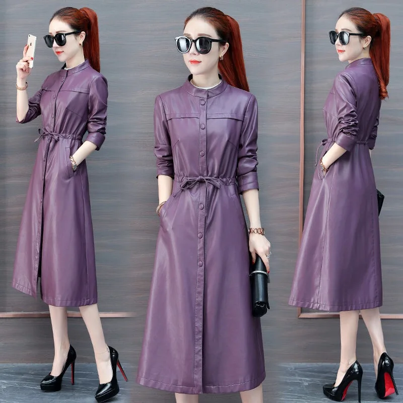 Vangull leather кожаная куртка женская мода тонкий ремень Длинная женская куртка PU мотоциклетная осенне-зимняя верхняя одежда шикарное пальто