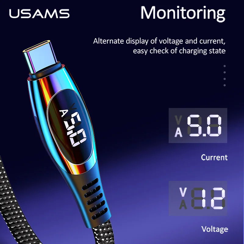 USAMS светодиодный дисплей USB C кабель 5А быстрая зарядка типа для huawei P10 P20 P30 mate 9 10 20