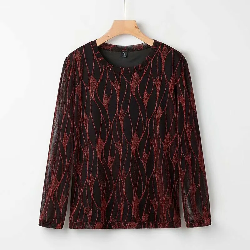 

Plus size O neck LUREX women stretch elastic loose blouse 2021 new spring autumn casual ladies pullovers tops female shirts