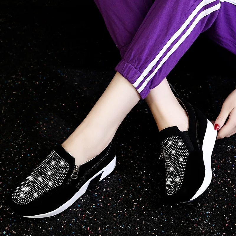 

2021 New Women Crystal Sneakers Spring Autumn Casual Zipper Flat Shoes women Non-slip Breathable Outdoor Vulcanized Shoes woman