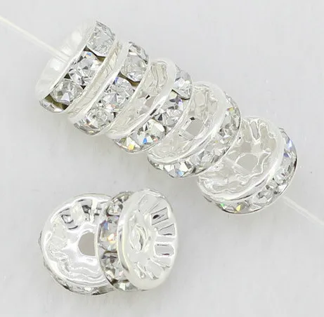 

u565ot 10mm DHL Free+Gift White Rhinestone Rondelle Spacer, Silver Plated DIY Loose Beads Fit Charm Bracelet