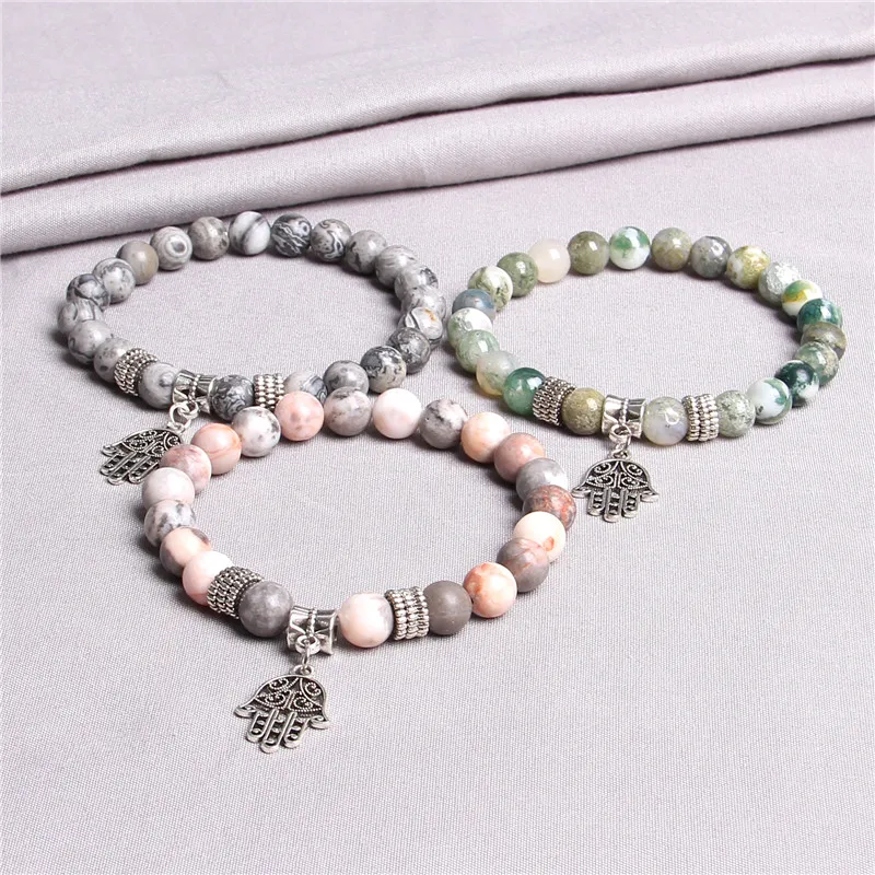 

Fatima Hand Bracelets Lucky Natural Stone Beaded Bracelet Women Men Protection Healing Bangle Hand Charms Braclets Jewelry Gifts