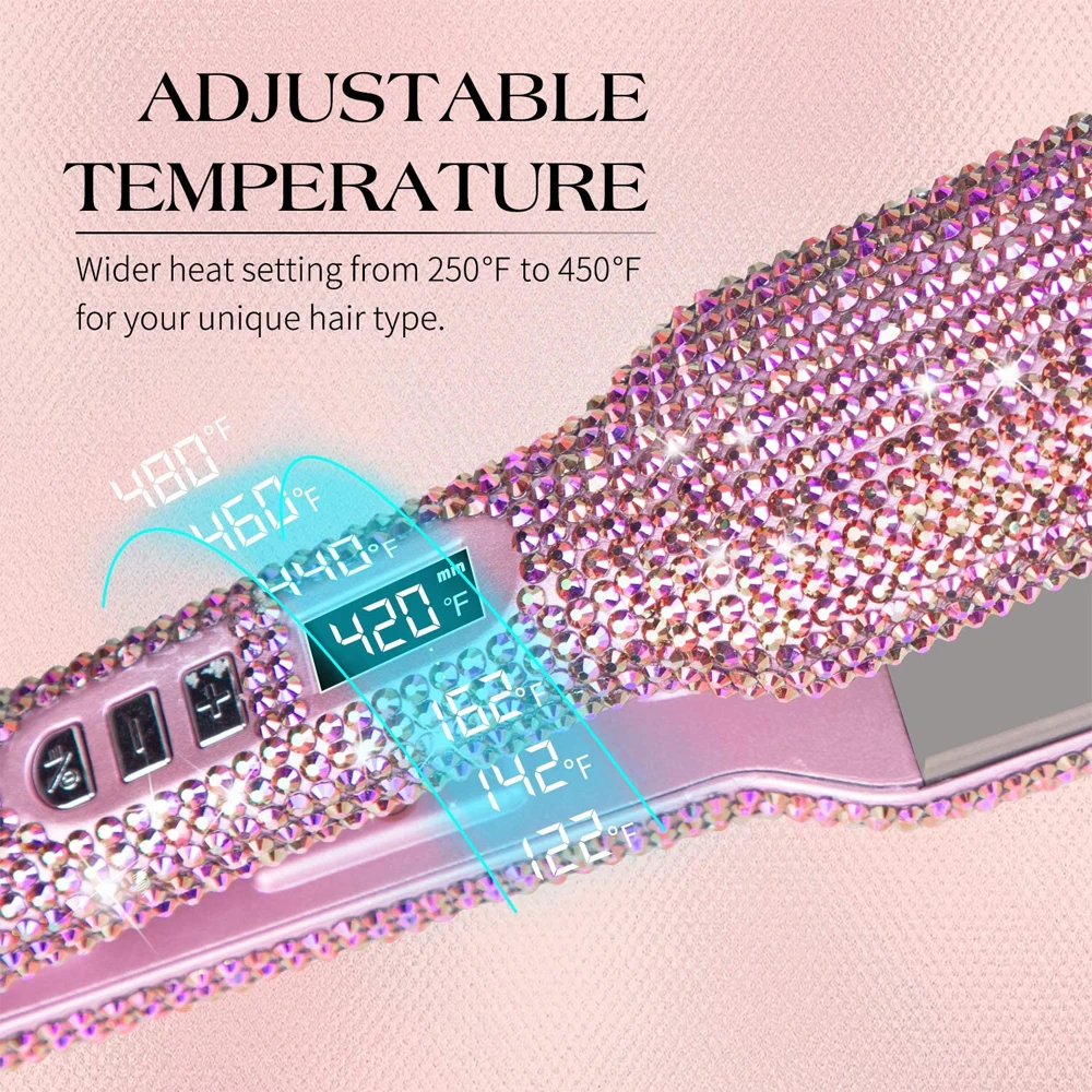 2 дюймовый титановый выпрямитель для волос плоский утюжок ЖК дисплей стразы