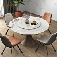 bright and glossy rock slate dining table and chairs for 6 person high end round table with turntable kitchen indoor furniture