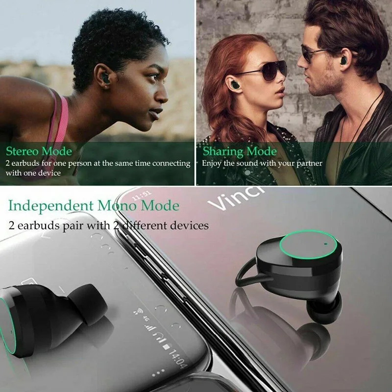 

Bluetooth 5.0 Headset TWS Wireless Earphones Stereo Headphones Mini Earbuds with Power Display QJY99