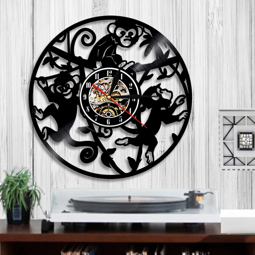 Виниловые часы в виде обезьяны со светодиодный Ной подсветкой настенные на