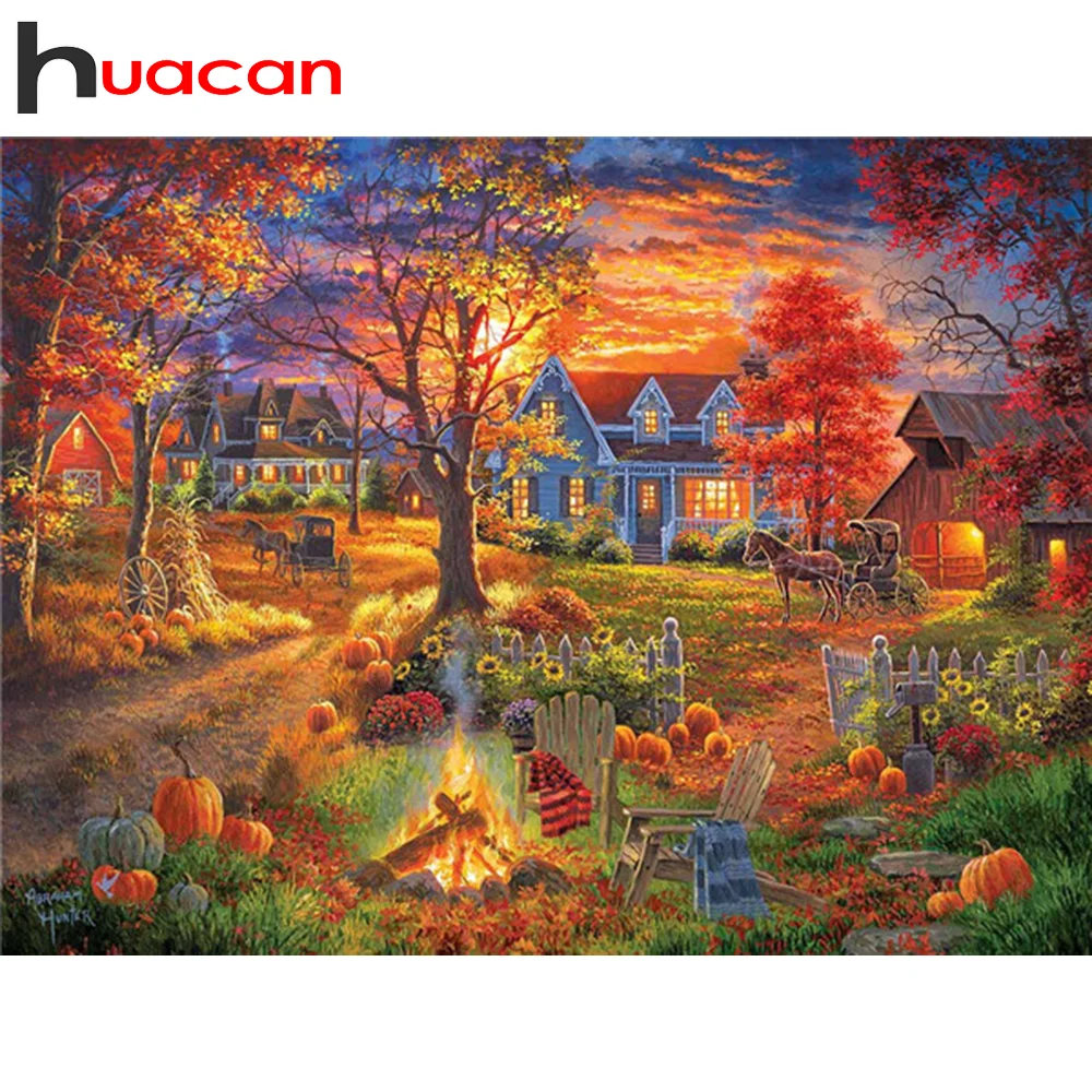 

Алмазная вышивка Huacan мозаика полный пейзаж дом 5D DIY алмазная живопись Осенняя картина стразы украшение для дома
