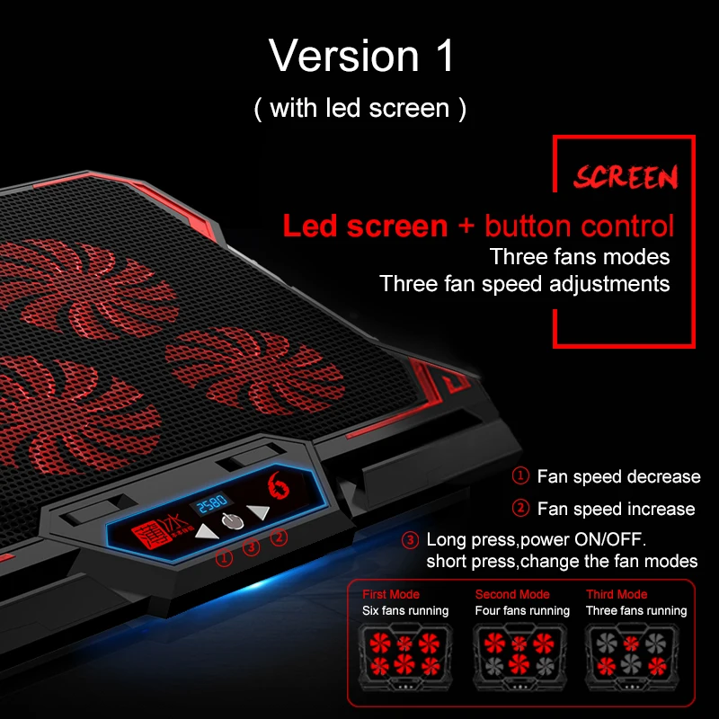 laptop cooler 6 fans laptop cooling pad 2 usb port with led screen 2600rpm for 14 17 inch gaming laptop cooler stand free global shipping