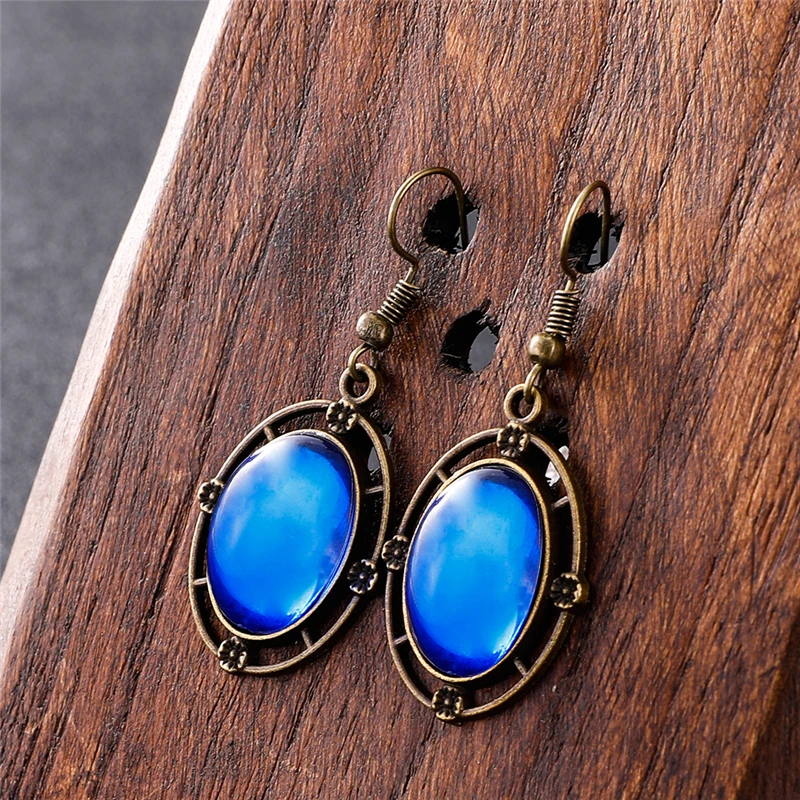Винтаж Богемия очаровывает серьги ретро каплевидные синий красный камень кулон