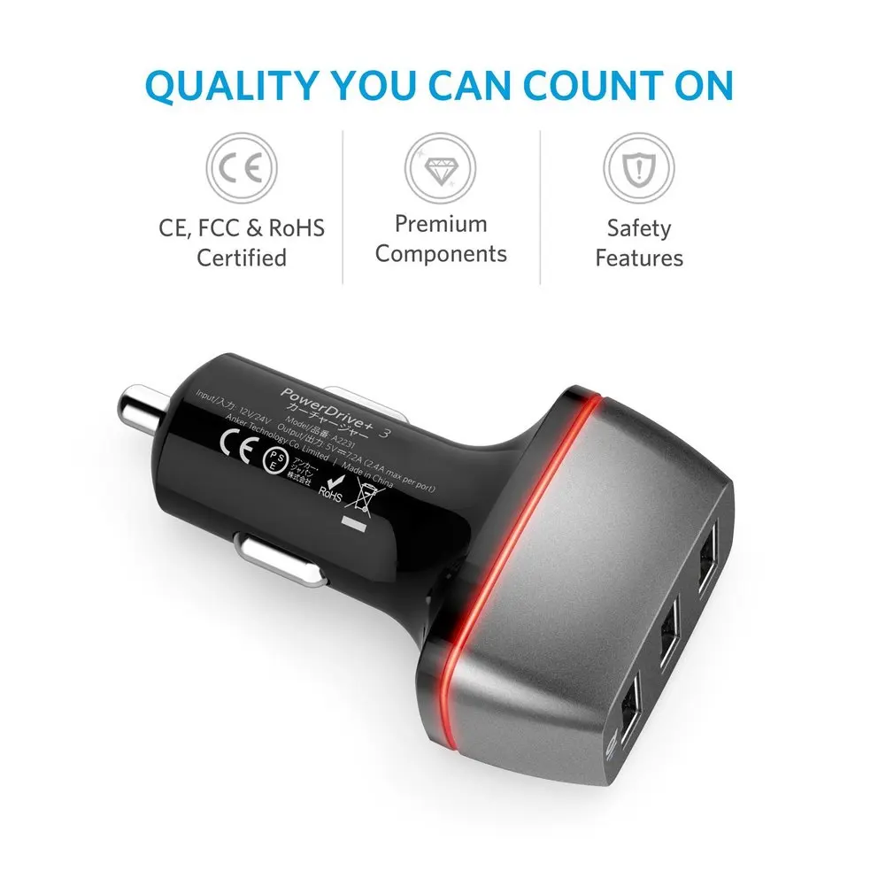 Автомобильное зарядное устройство PowerDrive + 3 36 Вт портовый USB для iPhone X/8/7/6s/Plus iPad Pro/Air