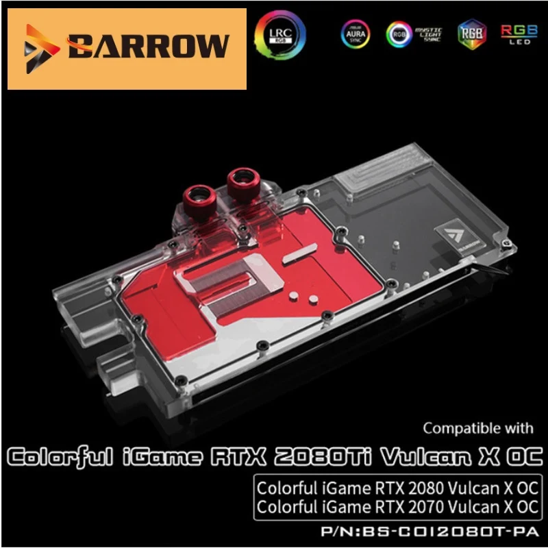 

Barrow full cover GPU Water Block for Colorful iGame RTX 2070 2080 Ti Vulcan X OC Aurora MotherBoard SYNC AURA BS-COI2080T-PA