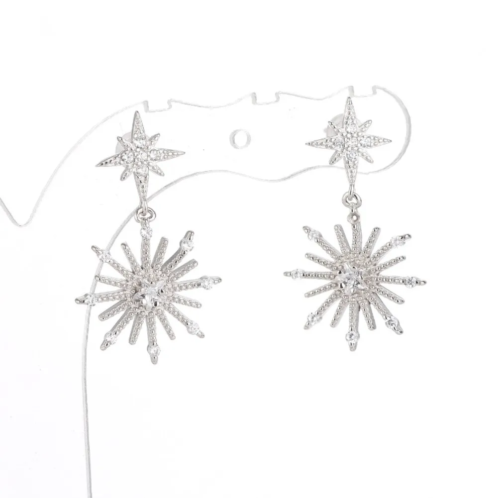 

Fashion Sterling S925 Silver Drop Earrings Star & Snow Flake with Shiny Zirconia for Women Girlfriend Party Gift EK-011