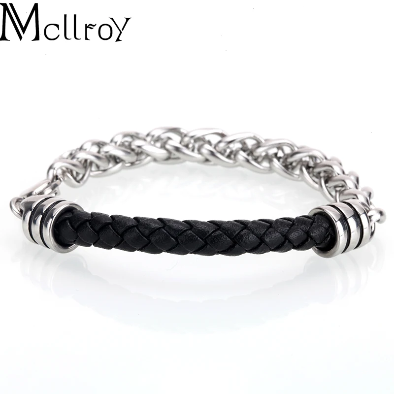 Мужской браслет Mcllroy из кожи и нержавеющей стали с цепочкой украшения браслеты в