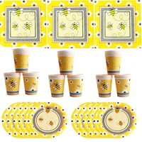 happy birthday party bee theme plates kids boys favors cups napkins baby shower decorate towel dishes 60pcslot