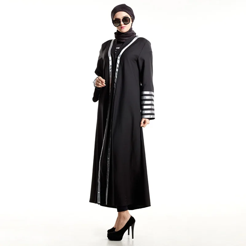 Дубай мусульманский кафтан абайя платье для женщин в полоску кимоно на шнуровке