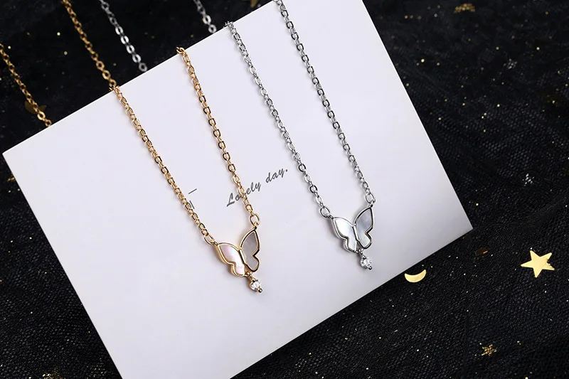 

Cute 925 Sterling Silver Choker Necklaces Women Fine Jewelry Wedding Accessories Butterfly Pendant Beads Necklace Wholesale