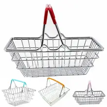 Children Miniature Metal Supermarket Shopping Basket Pretend Role Play Toy Gift