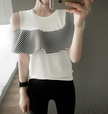 Женская Асимметричная футболка Элегантная с косым плечом круглым вырезом и