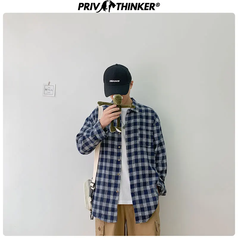 Privathinker, мужские, женские клетчатые повседневные рубашки, мужские, s Harajuku, однобортные, осень, рубашки, мужские, большие размеры, с длинным рукавом, одежда