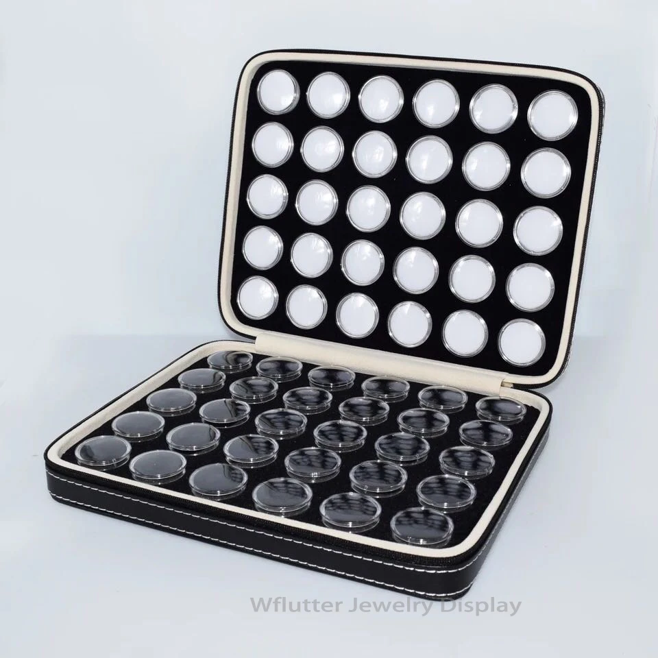 Black bag mixed box Кожаная Портативная сумка с драгоценным камнем, подвесная витрина, Дорожный чехол на молнии с бриллиантами, коробка с драгоценными камнями для хранения камней, сумка внутри, 60 ячеек, круглая коробка с драгоценными камнями - Цвет: Black bag mixed box