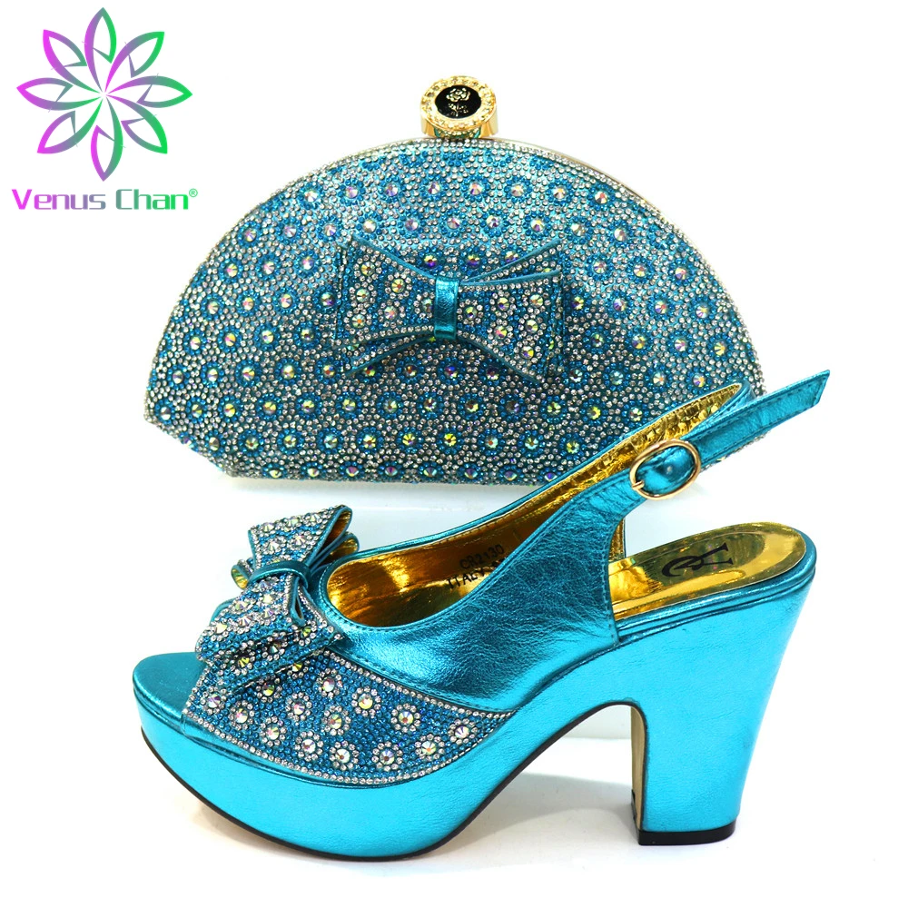 

Clssics Italian Women Royal Wedding Party Shoes and Bag to Match with Shinning Crystal in orange Color African Women Style Set