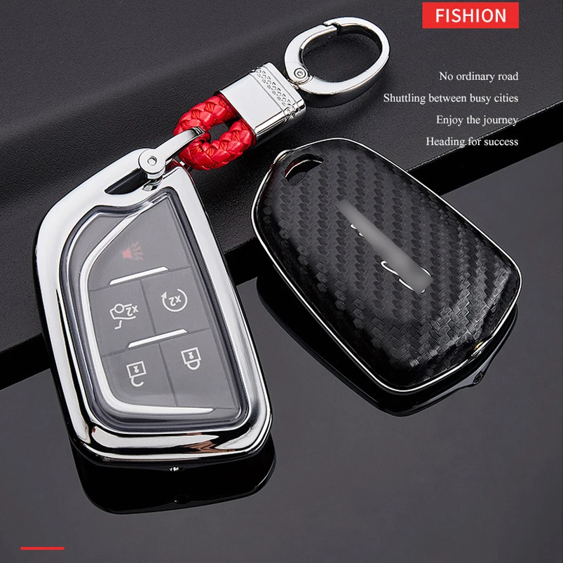 

Carbon Fiber Metal Car Key Fob Case Cover For Cadillac Escalade CTS XTS ATS ATS-L XLS SRX 4/5/6 Button CTS-V XT5 CT6 Accessories