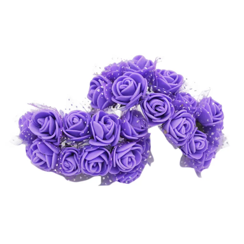 Silk purple 72/144 шт 2 см мини ПЭ пена Роза ручной работы Искусственные цветы Домашнее свадебное украшение автомобиля DIY Скрапбукинг венок искусственный цветок - Цвет: Silk purple