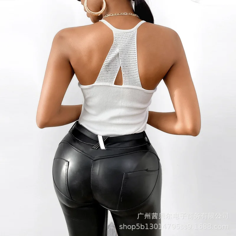 

WEPBEL White Top and Vest Backless Solid Color Camis Women Sexy Tanks Sleeveless Summer Sexy Club Wear Tanks Top