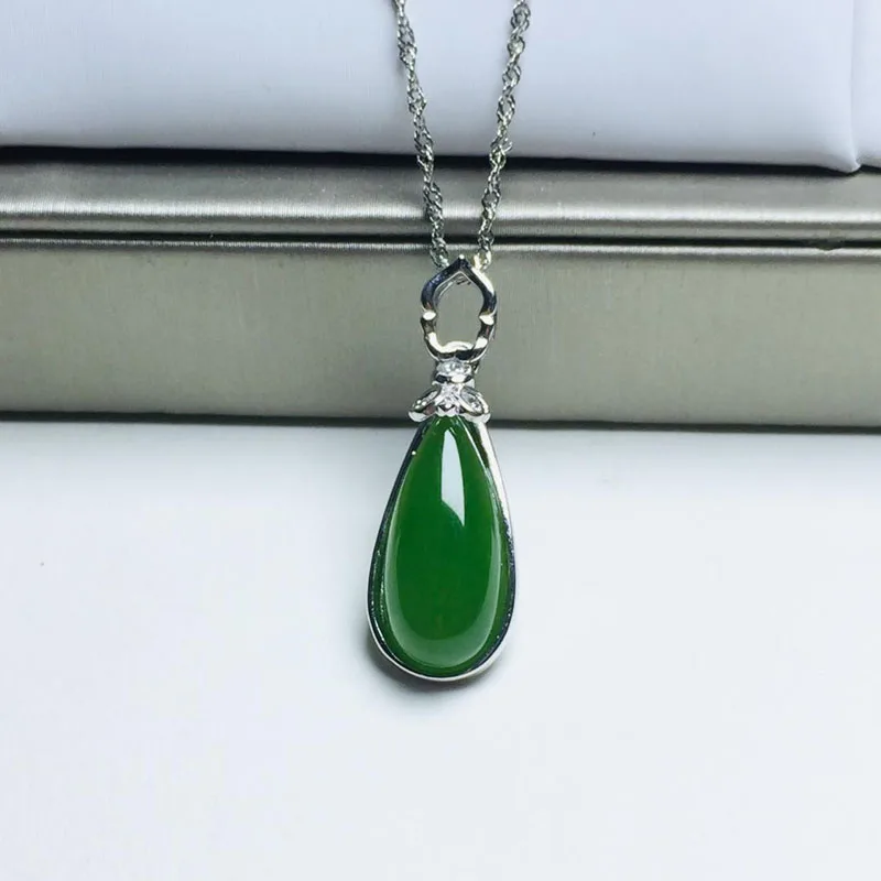 

Vintage 925 Silver Inlaid Jasper Pendant Exquisite Hetian Jade Drop , Designed for Women To Create Jewelry