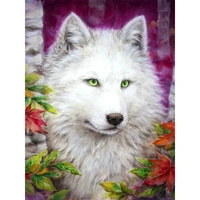 100 full 5d diy daimond embroidery home decor white wolf 3d cross stitch round rhinestone full pasted diamond painting animal