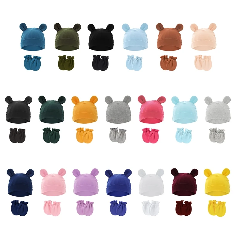 

Шапки больничные с симпатичным медведем, варежки без царапин, набор для новорожденных, Детская фотография для вечеринки, 0-12 месяцев, приятн...