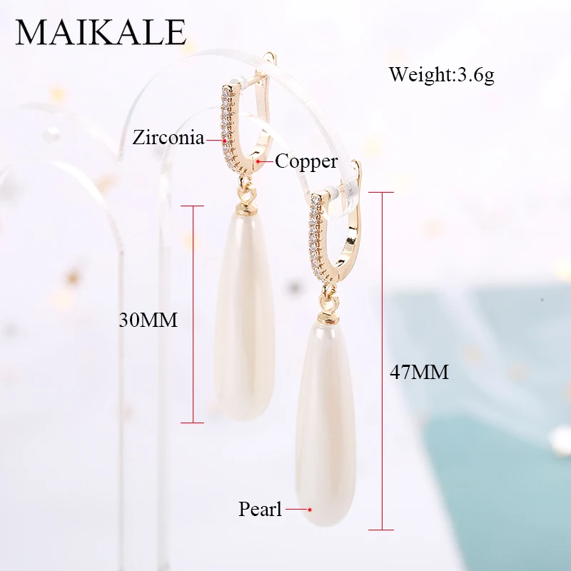 Женские серьги с жемчугом MAIKALE длинная водяная капля позолоченные