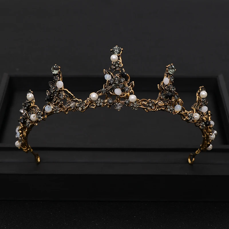 Винтажная тиара в стиле барокко, свадебная корона, свадебная диадема, Золотые кристаллы, стразы, украшение на голову, головной убор, свадебные аксессуары для волос