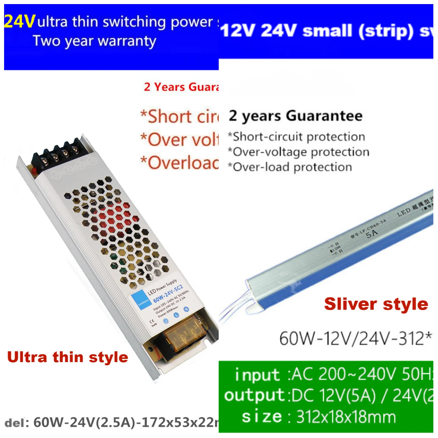 

220V to 12v 24v 1.5a2a3a4a5a10a16.5a25a ultra thin light box long LED power supply