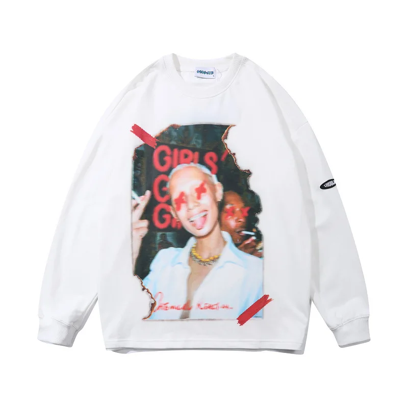 

SEVEYFAN 2021 Men's Fashion Girls Printed T Shirts Hip Hop Long Sleeve Cotton Tees for Couples