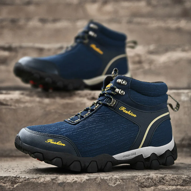 

Men's High-Top Shoes Fashion Woven Fabric Climbing Shoes Outdoor Hiking Breathable Sneakers Wear-Resistant Men Casual Shoes